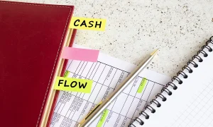 Cash flow statement and reports service with 'Cash Flow' tag on a register