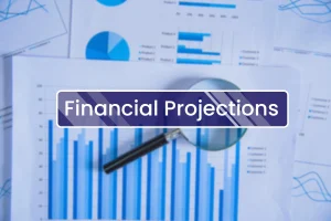 Financial projection service with 'Financial Projections' text and various graphs on papers