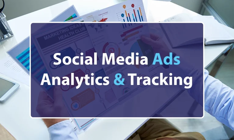 Social media ads analytics and tracking with text 'social media ads analytics & tracking' in the middle