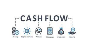 Cash flow forecasting and management service with 'Cash Flow' text and icons below