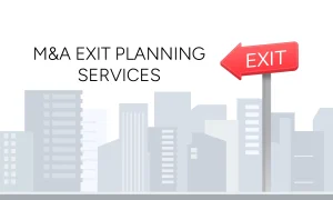 M&A exit planning services with 'M&A Exit Planning Services' text and 'Exit' arrow on the right side